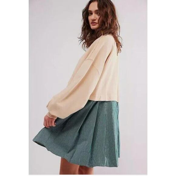 Free People Eleanor Striped Sweatshirt Tunic Dress Oversized Cotton Small NEW - Picture 2 of 4